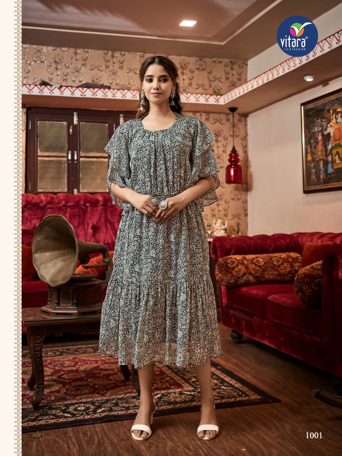 Oregan By Vitara Printed Party Wear Kurtis Catalog
